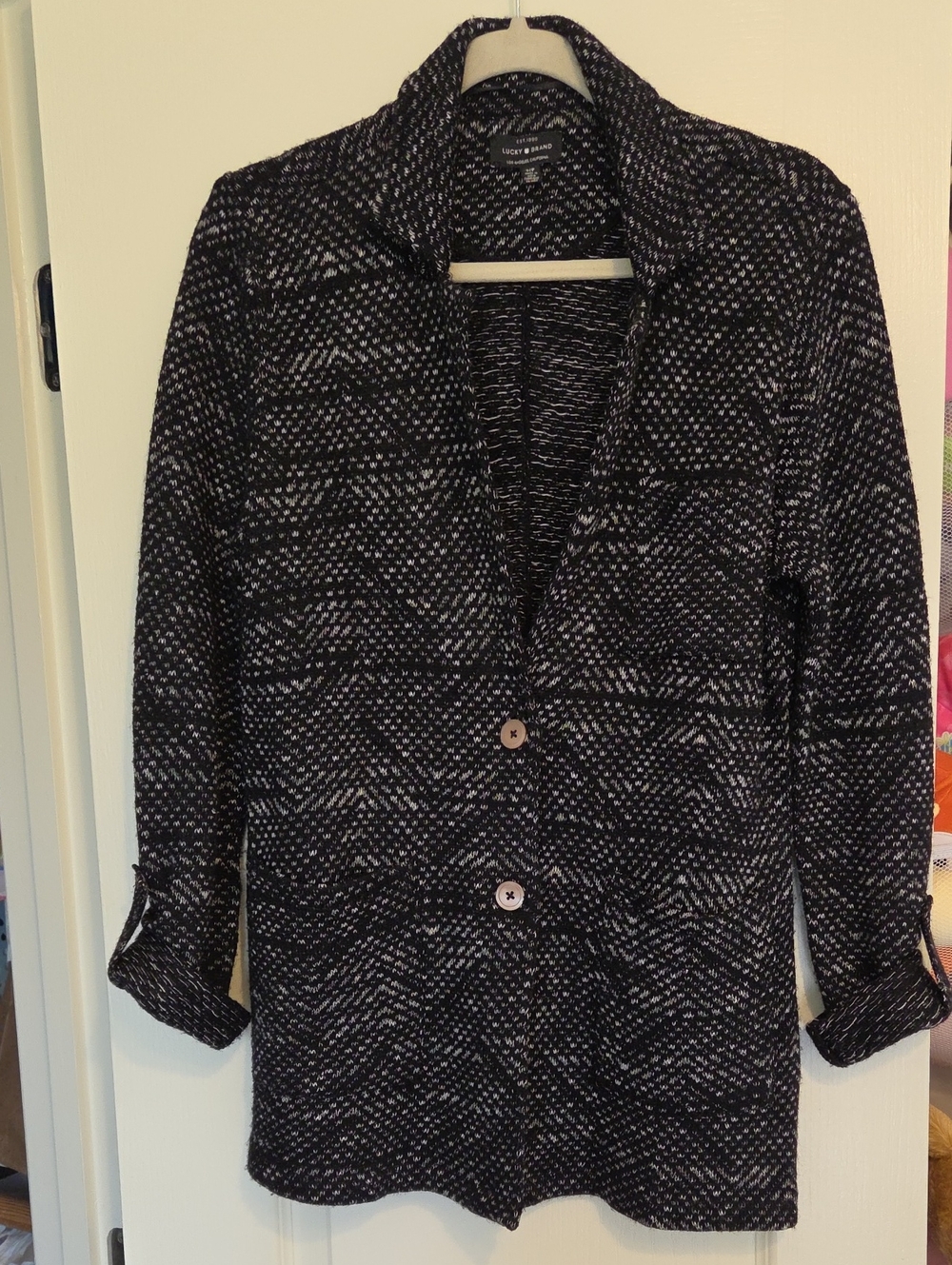 Lucky Brand Black & White Textured Knit Blazer